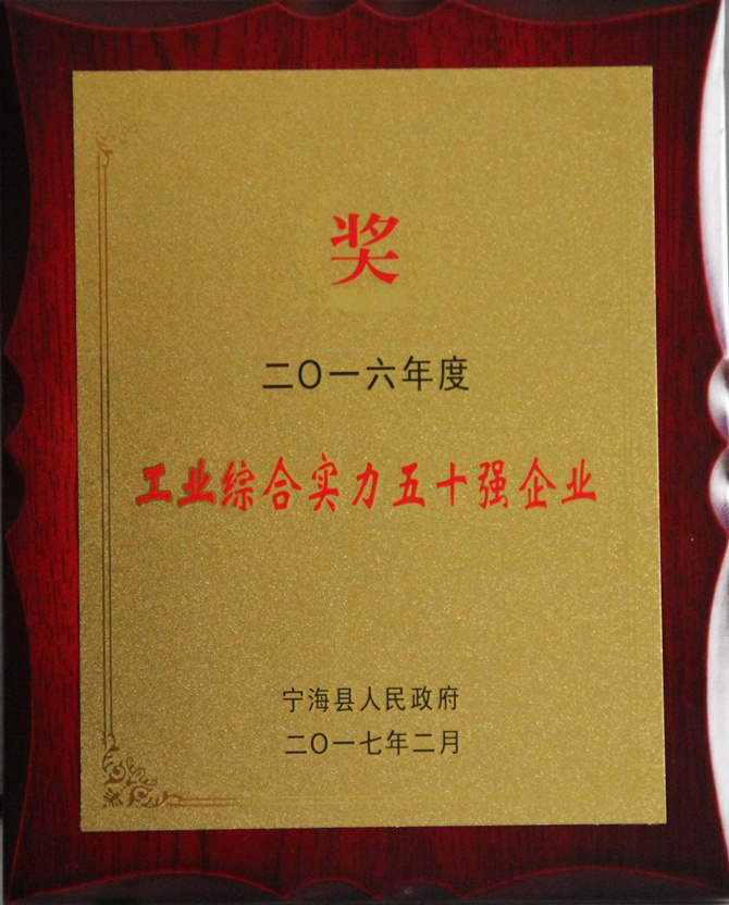 華寶公司榮獲&ldquo;2016年度寧海縣工業綜合實力五十強&rdquo;